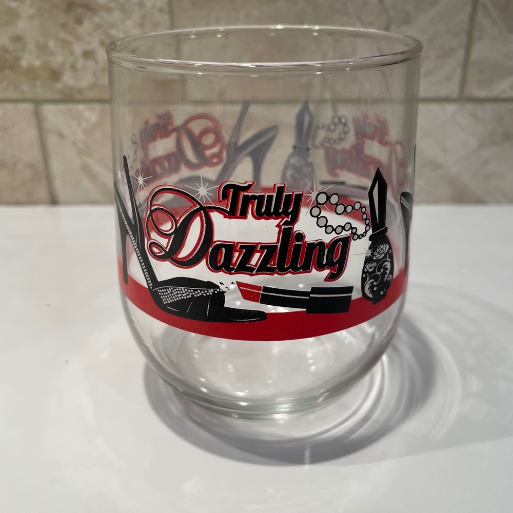 Truly Dazzling Stemless Wine Glasses Set of 4 Red Black Fashion Graphic 4 in